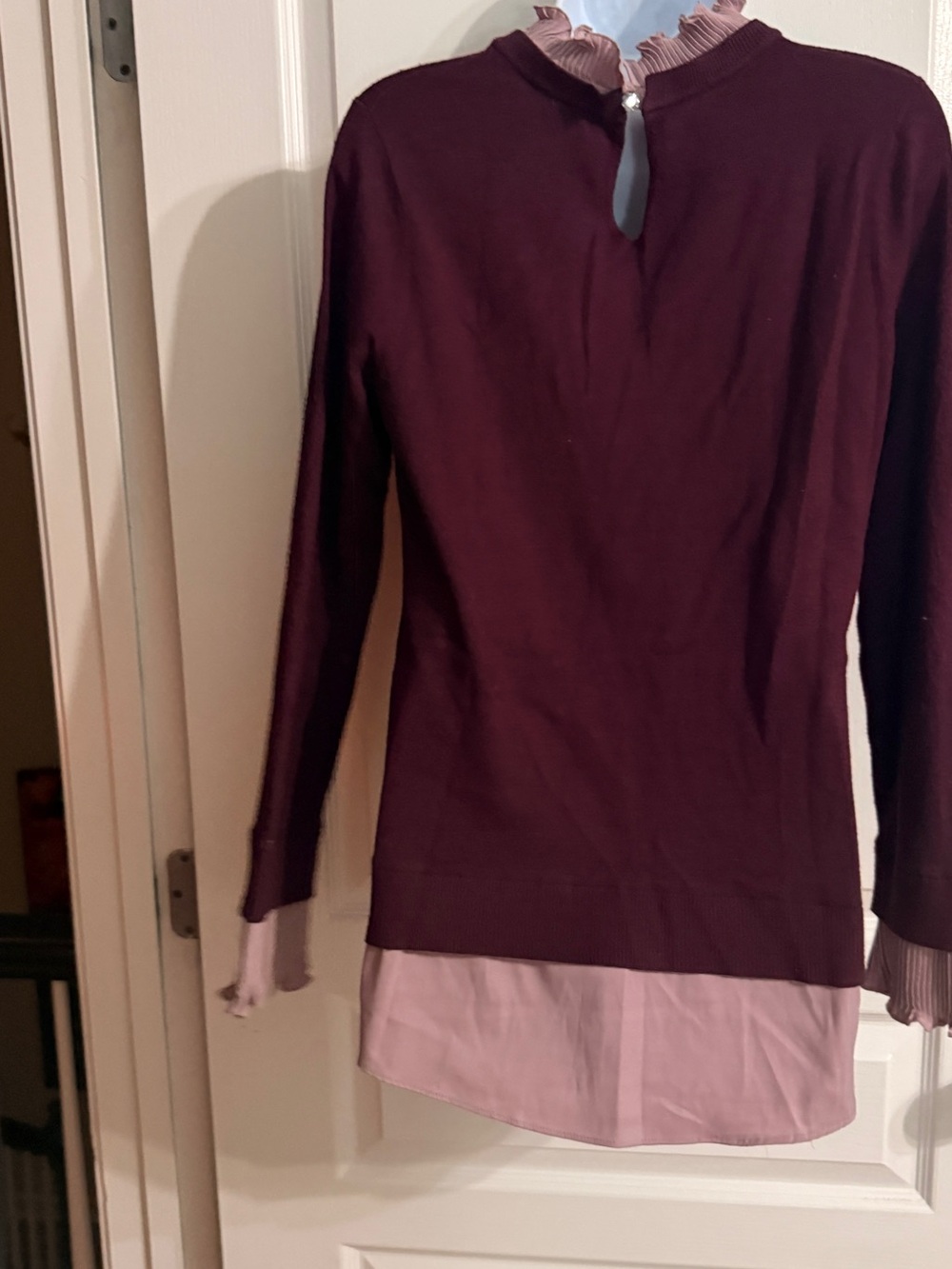 Layered Burgundy and Dusty Pink Knit Blouse